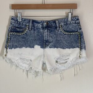 Free People Low Tide Dip Dye Bleached Embroidered Jean Shorts Size 26 READ